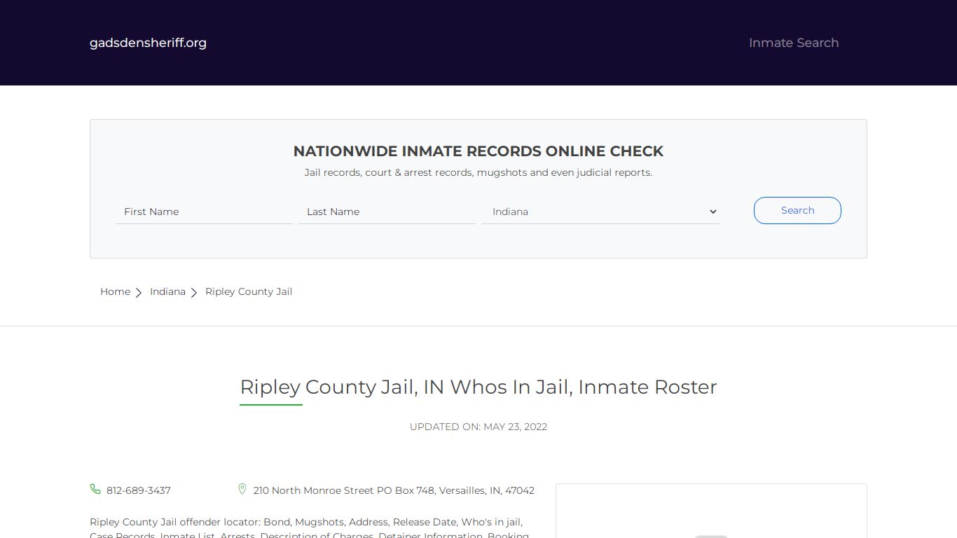 Ripley County Jail, IN Inmate Roster, Whos In Jail